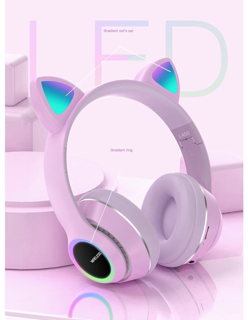 Bezvadu RGB austiņas ar LED kaķu ausīm, L450 cena un informācija | Austiņas | 220.lv