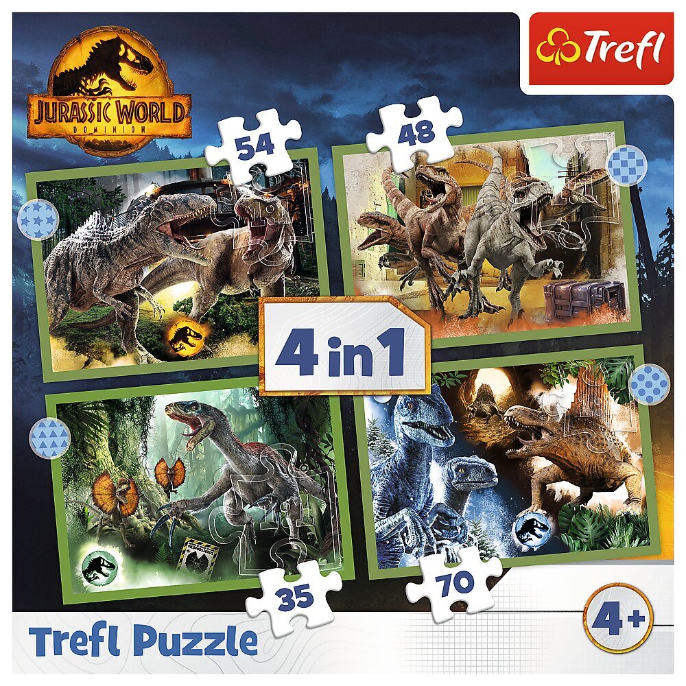 TREFL JURASSIC PARK pužļu komplekts 4in1, 35+48+54+70 gab. cena un informācija | Puzles, 3D puzles | 220.lv