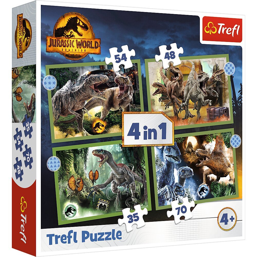 TREFL JURASSIC PARK pužļu komplekts 4in1, 35+48+54+70 gab. cena un informācija | Puzles, 3D puzles | 220.lv