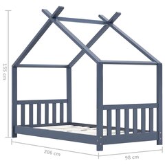 vidaXL bērnu gultas rāmis, pelēks, 90x200 cm, priedes masīvkoks цена и информация | Детские кровати | 220.lv