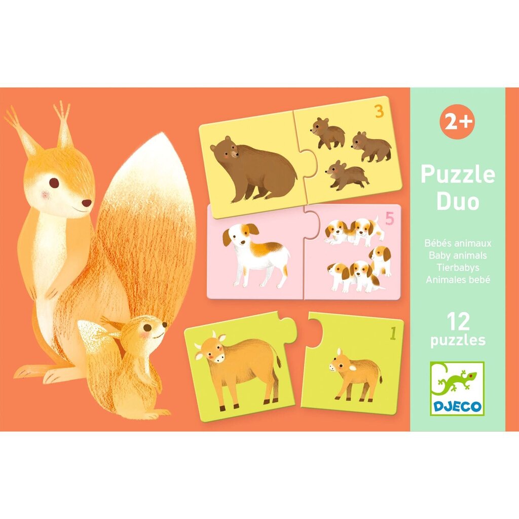 Divdaļīgās puzles – Dzīvnieku mazuļi (24 gab.), DJECO DJ08197 cena un informācija | Rotaļlietas zīdaiņiem | 220.lv