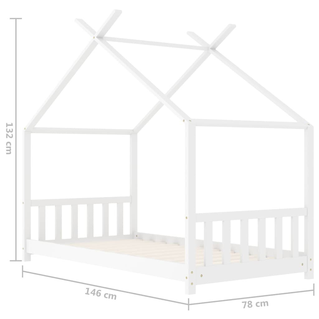 vidaXL bērnu gultas rāmis, balts, priedes masīvkoks, 70x140 cm cena un informācija | Bērnu gultas | 220.lv