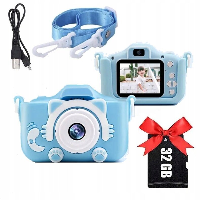 Digitālā kamera bērniem, zila + Kingston SDCS/32GB 32GB SDHC atmiņas karte cena un informācija | Attīstošās rotaļlietas | 220.lv