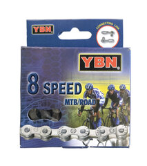 Цепь велосипедная YBN S8 RB (8ск), 1/2 x 3/32, 116 звеньев, наружная ширина цепи 7.3 мм (1221) 0423 цена и информация | Другие запчасти для велосипеда | 220.lv