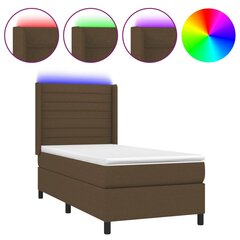 vidaXL atsperu gulta ar matraci, LED, tumši brūns audums, 90x190 cm cena un informācija | Gultas | 220.lv