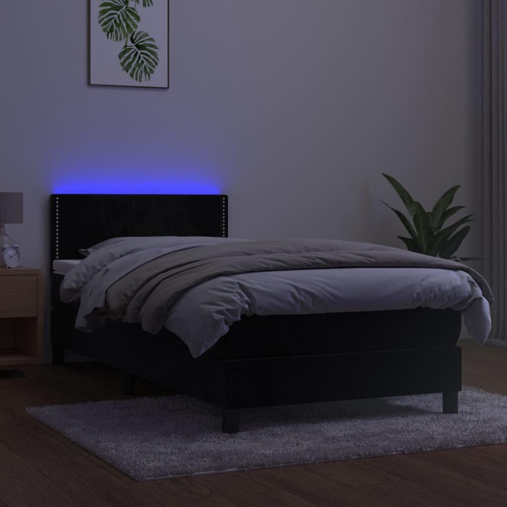 vidaXL atsperu gulta ar matraci, LED, melns samts, 100x200 cm cena un informācija | Gultas | 220.lv