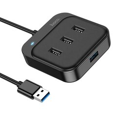 USB centrmezgls Hoco HB31 Easy 4-in-1 converter USB to USB3.0 + 3xUSB2.0 1.2m melns цена и информация | Адаптеры и USB разветвители | 220.lv