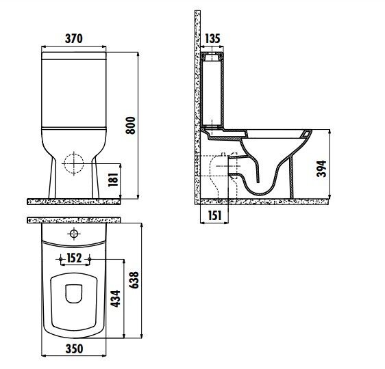 Kompakts tualetes pods Premium Lara Creavit 35x80x64 cm, melns, matēts цена и информация | Tualetes podi | 220.lv