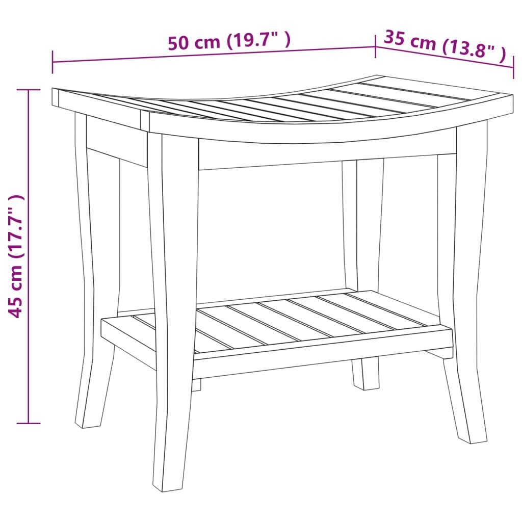 vidaXL dušas soliņš, 50x35x45 cm, masīvs tīkkoks cena un informācija | Vannas istabas aksesuāri | 220.lv