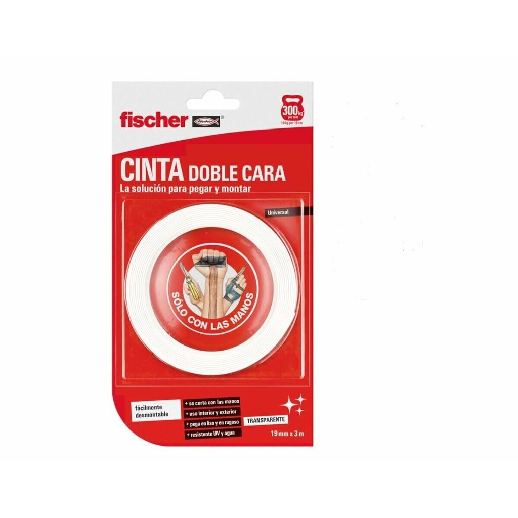 Divpusēja lente Fischer Balts 1 gb. (3 m x 19 mm) cena un informācija | Izolācijas materiāli | 220.lv