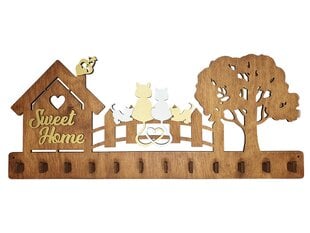 Koka atslēgu turētājs ar kaķiem un māju ar uzrakstu “Sweet Home” cena un informācija | Interjera priekšmeti | 220.lv