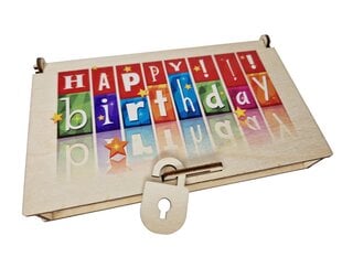 Dāvanu kastīte no koka naudas līdzekļiem ar krāsainu uzrakstu “Happy birthday” cena un informācija | Citas oriģinālas dāvanas | 220.lv