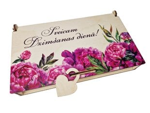 Подарочная коробочка из дерева для денег с пионами и надписью “Sveicam Dzimšanas dienā!” цена и информация | Другие оригинальные подарки | 220.lv