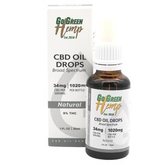 Масло CBD GoGreen Hemp, 30 мл, 1020 мг, натуральное цена и информация | Эфирные, косметические масла, гидролаты | 220.lv