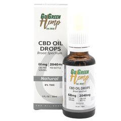 CBD eļļa GoGreen Hemp, 30 ml, 2040 mg, dabīga cena un informācija | Ēteriskās eļļas, kosmētiskās eļļas, hidrolāti | 220.lv