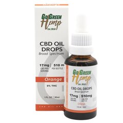 CBD eļļa GoGreen Hemp, 30 ml, 510 mg, apelsīns cena un informācija | Ēteriskās eļļas, kosmētiskās eļļas, hidrolāti | 220.lv