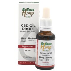 CBD eļļa GoGreen Hemp, 30 ml, 2040 mg, piparmētra cena un informācija | Ēteriskās eļļas, kosmētiskās eļļas, hidrolāti | 220.lv