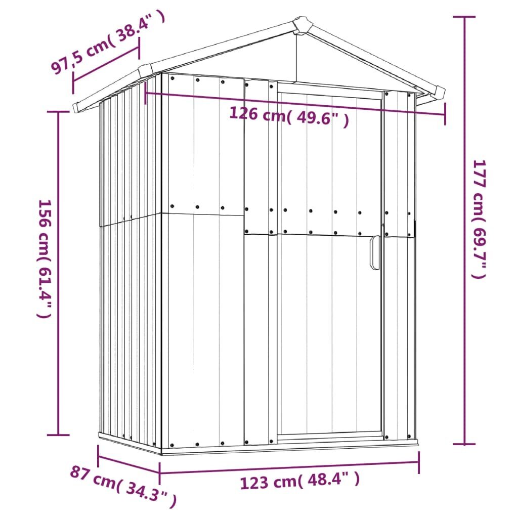 vidaXL dārza šķūnis, antracītpelēks, 126x97,5x177 cm, cinkots tērauds cena un informācija | Dārza mājiņas, šķūņi, malkas nojumes | 220.lv