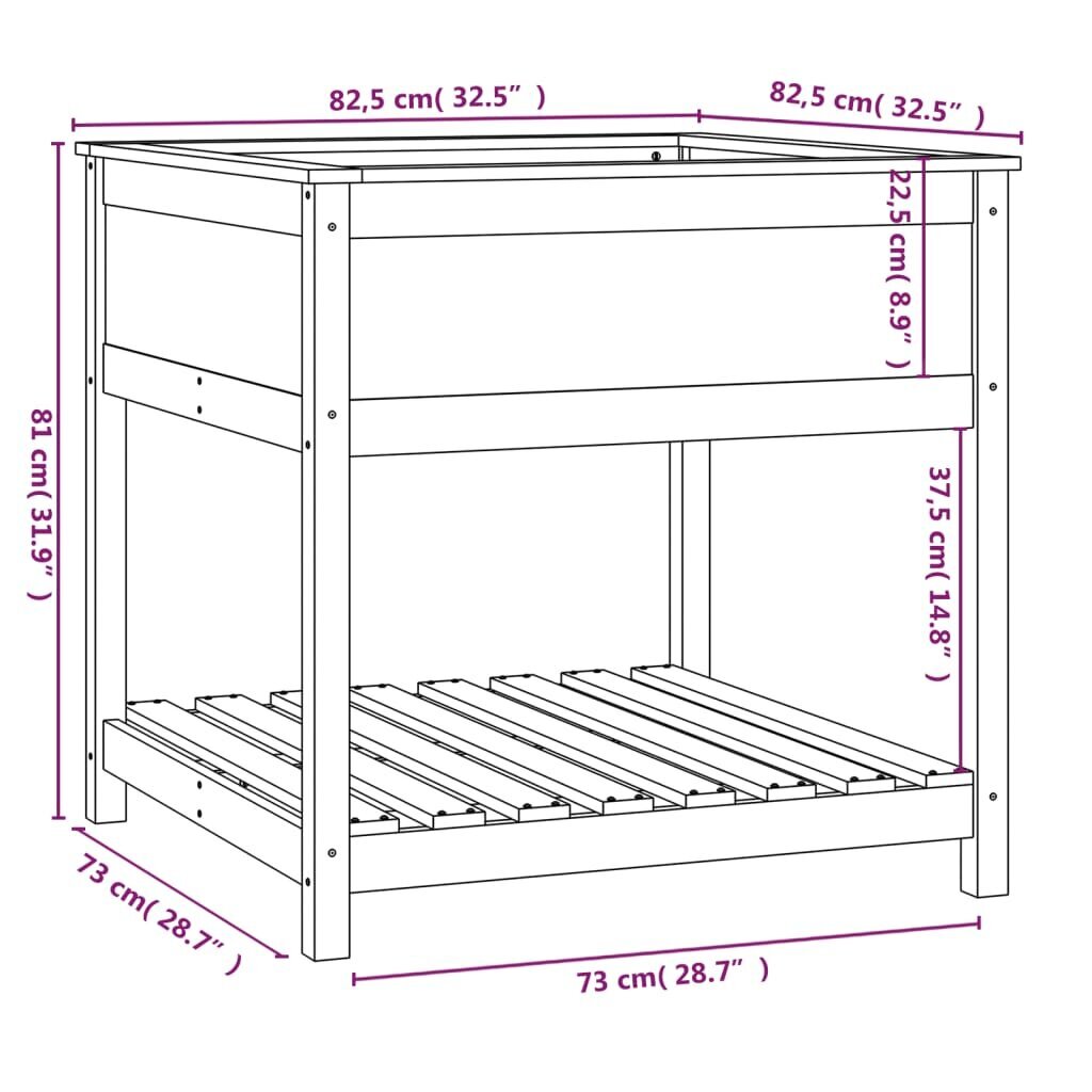 vidaXL puķu kaste ar plauktu, 82,5x82,5x81 cm, priedes masīvkoks цена и информация | Podi stādiem un pārstādīšanai | 220.lv