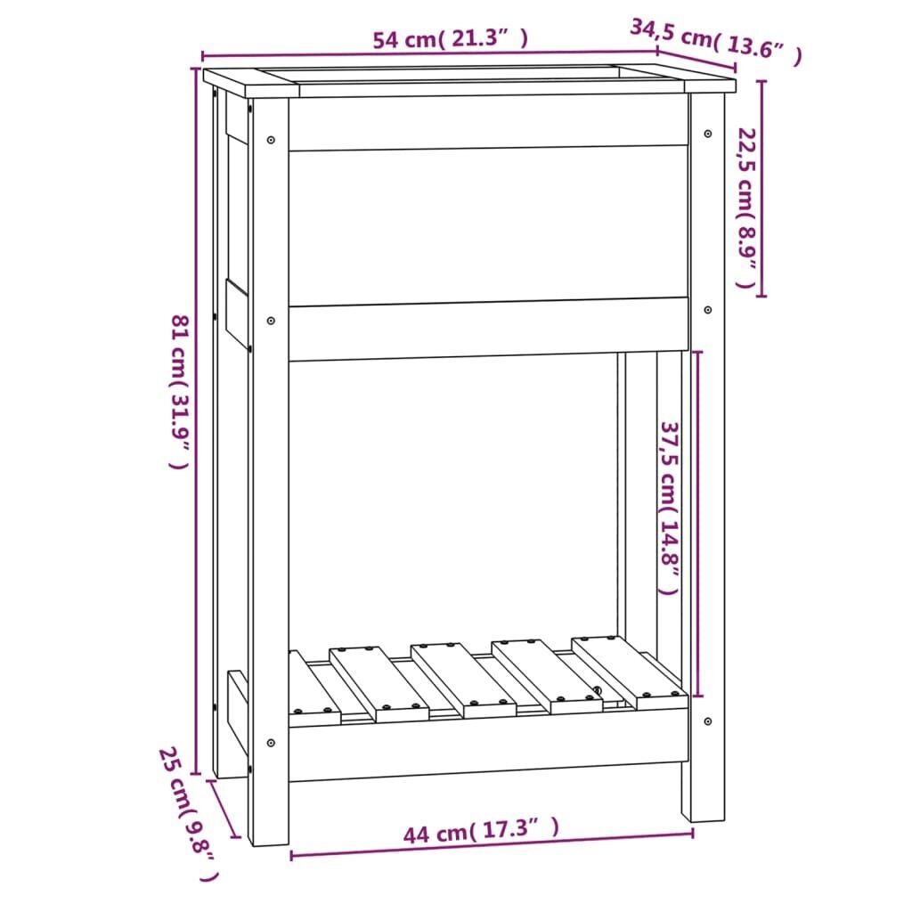 vidaXL Stādu kaste ar plauktu, medus brūna, 54 x 34,5 x 81 cm, priedes koks cena un informācija | Balkona kastes | 220.lv