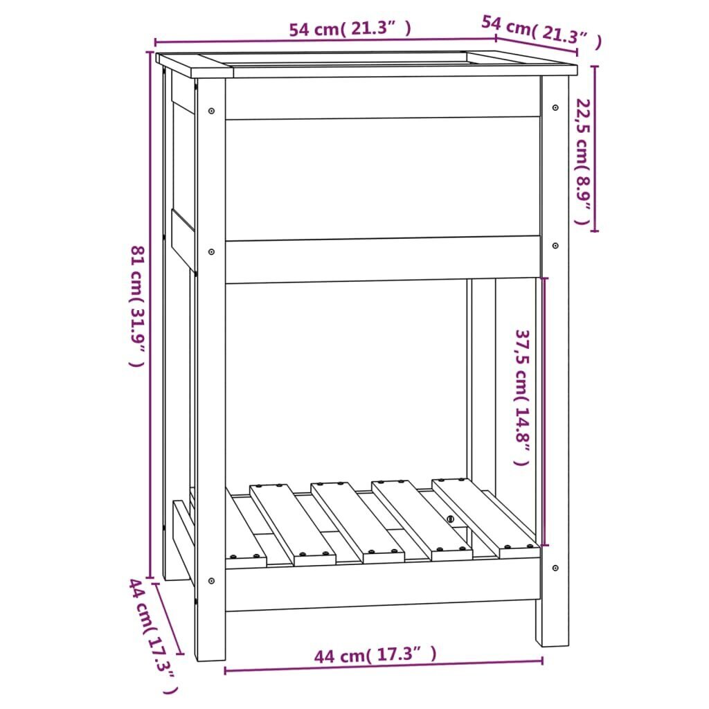 vidaXL Stādu kaste ar plauktu, balts, 54x54x81 cm, priedes koks cena un informācija | Puķu podi | 220.lv