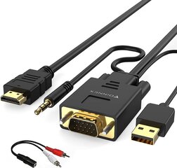 VGA на кабеле адаптера HDMI с Audio 1080p (от старого ПК до телевизора/монитора с входом HDMI), F, будучи активным VGA до HDMI в штекерном кордоне для ноутбука с выходом VGA (OUT) к кабелю преобразователя Beamer, 1,8M. цена и информация | Кабели и провода | 220.lv