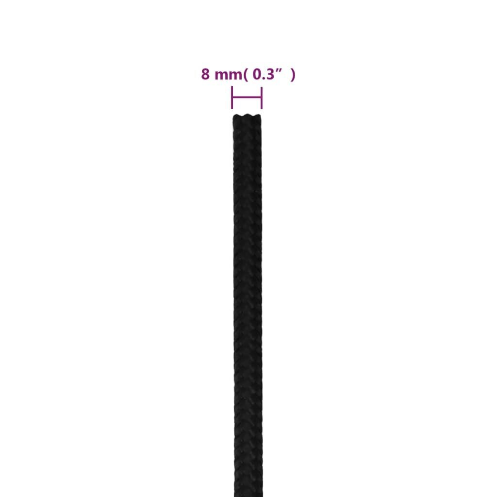 vidaXL darba virve, melna, 8 mm, 50 m, poliesters цена и информация | Dārza instrumenti | 220.lv