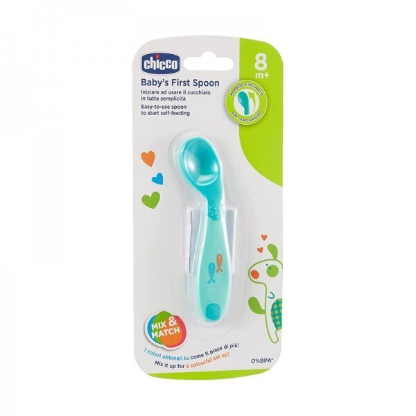 CHICCO First Spoon silikona karotīte 8 mēn.+, zila цена и информация | Bērnu trauki, piena uzglabāšanas trauciņi un piederumi | 220.lv