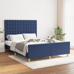vidaXL gultas rāmis ar galvgali, zils, 140x190 cm, audums cena un informācija | Gultas | 220.lv
