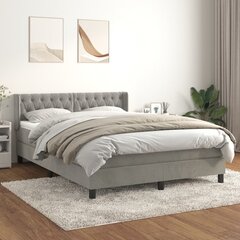vidaXL atsperu gulta ar matraci, gaiši pelēka samts, 140x190 cm cena un informācija | Gultas | 220.lv