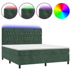 vidaXL atsperu gulta ar matraci, LED, tumši zaļš samts, 180x200 cm цена и информация | Кровати | 220.lv