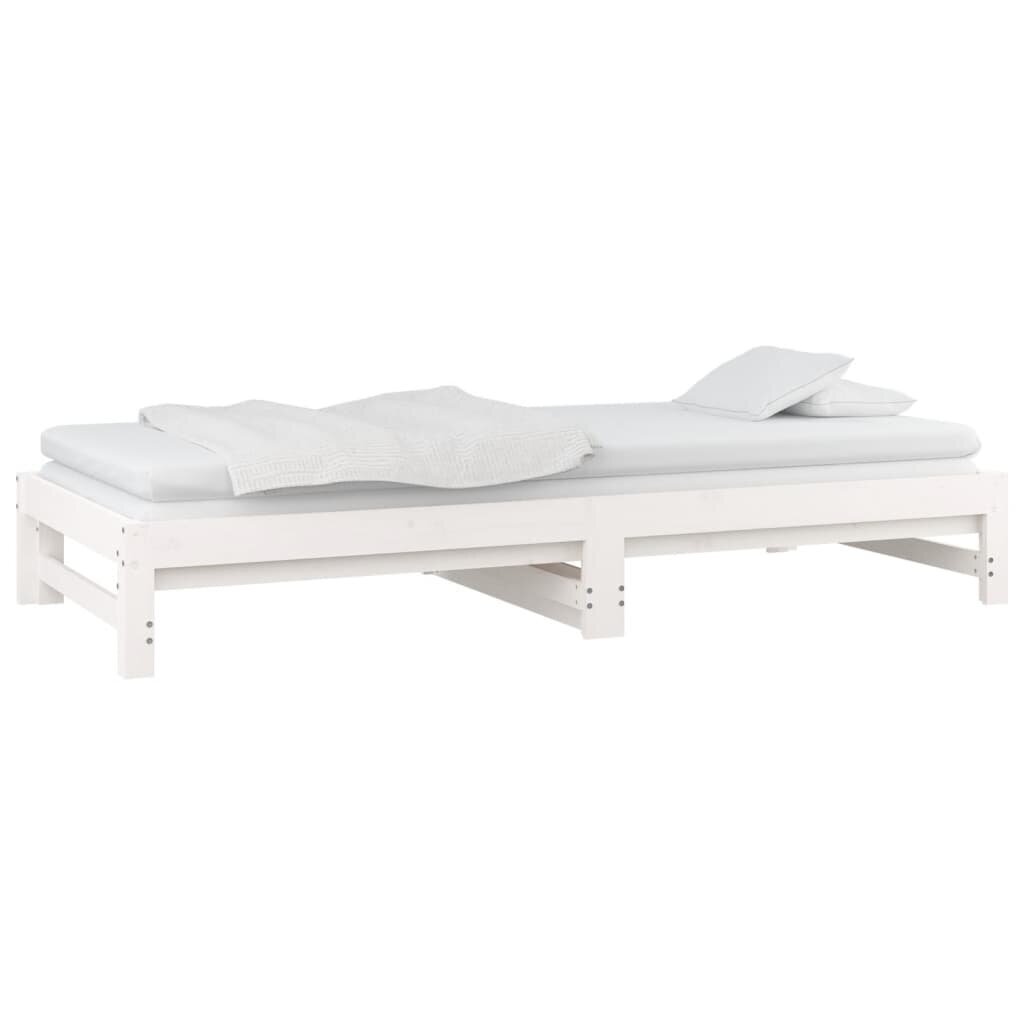 vidaXL izvelkama gulta, balta, 2x(90x190) cm, priedes masīvkoks cena un informācija | Gultas | 220.lv