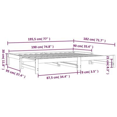 vidaXL izvelkama gulta, balta, 2x(90x190) cm, priedes masīvkoks цена и информация | Gultas | 220.lv