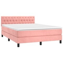 vidaXL atsperu gulta ar matraci, LED, rozā samts, 140x200 cm cena un informācija | Gultas | 220.lv