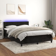 vidaXL atsperu gulta ar matraci, LED, melns samts, 140x190 cm cena un informācija | Gultas | 220.lv