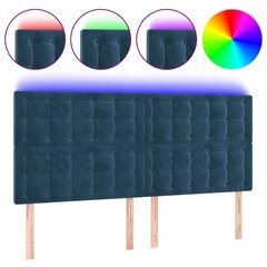 vidaXL gultas galvgalis ar LED, 160x5x118/128 cm, tumši zils samts cena un informācija | Gultas | 220.lv