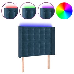vidaXL gultas galvgalis ar LED, 93x16x118/128 cm, tumši zils samts cena un informācija | Gultas | 220.lv