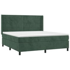 vidaXL atsperu gulta ar matraci, LED, tumši zaļš samts, 180x200 cm cena un informācija | Gultas | 220.lv