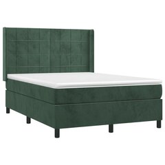 vidaXL atsperu gulta ar matraci, LED, tumši zaļš samts, 140x200 cm cena un informācija | Gultas | 220.lv