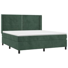 vidaXL atsperu gulta ar matraci, LED, tumši zaļš samts, 180x200 cm cena un informācija | Gultas | 220.lv