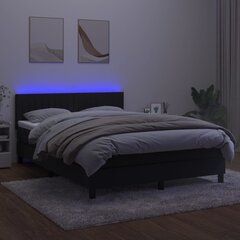 vidaXL atsperu gulta ar matraci, LED, melns samts, 140x190 cm cena un informācija | Gultas | 220.lv