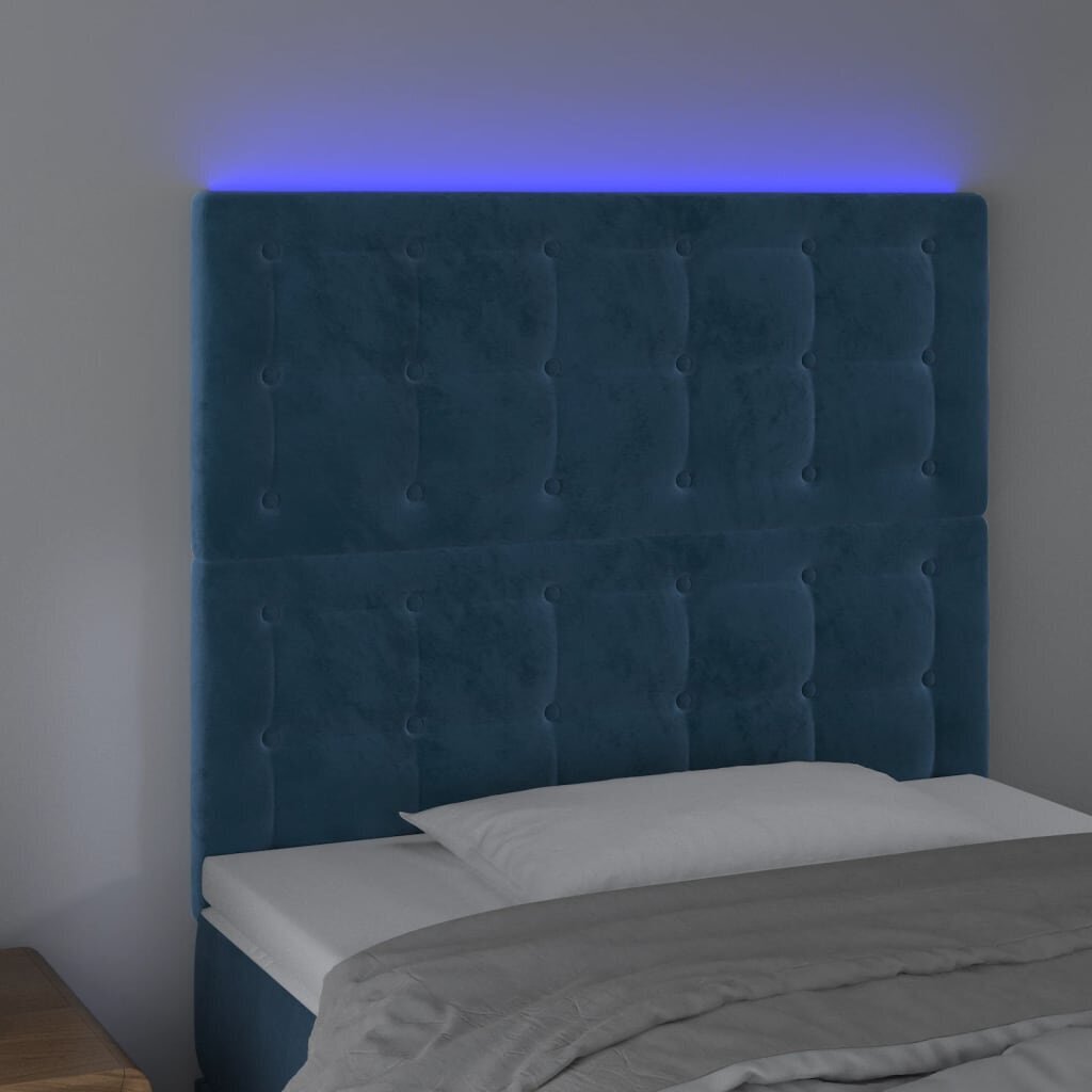 vidaXL gultas galvgalis ar LED, 90x5x118/128 cm, tumši zils samts цена и информация | Gultas | 220.lv