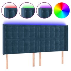 vidaXL gultas galvgalis ar LED, 183x16x118/128 cm, tumši zils samts cena un informācija | Gultas | 220.lv