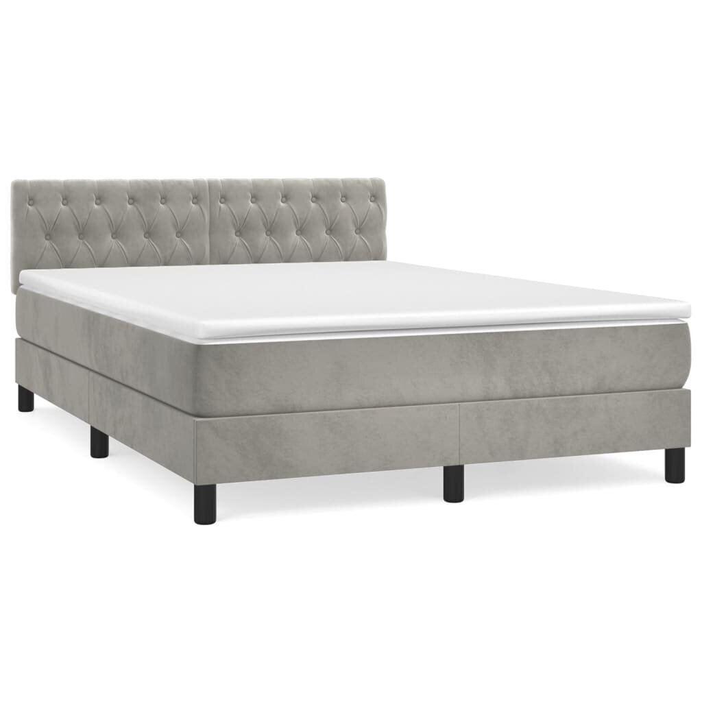 vidaXL atsperu gulta ar matraci, gaiši pelēka samts, 140x190 cm цена и информация | Gultas | 220.lv