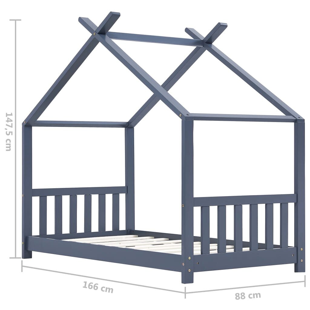 vidaXL bērnu gultas rāmis, pelēks, 80x160 cm, priedes masīvkoks cena un informācija | Bērnu gultas | 220.lv