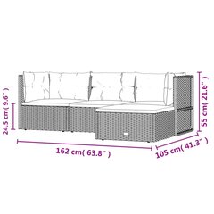vidaXL 4-daļīgs dārza atpūtas mēbeļu komplekts, melna PE rotangpalma цена и информация | Комплекты уличной мебели | 220.lv