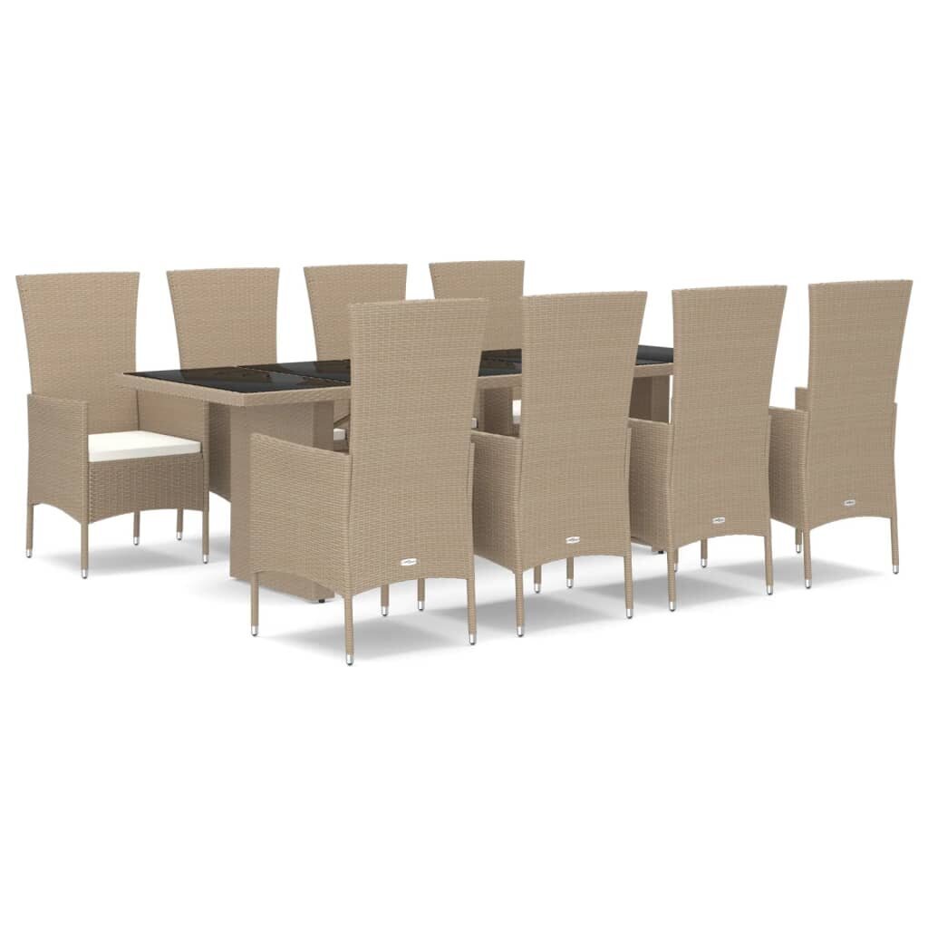 vidaXL 9-daļīgs virtuves mēbeļu komplekts ar matračiem, PE rotangpalma cena un informācija | Dārza krēsli | 220.lv