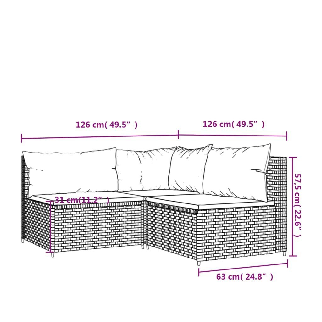 vidaXL 3-daļīgs dārza atpūtas mēbeļu komplekts, brūna PE rotangpalma cena un informācija | Dārza krēsli | 220.lv