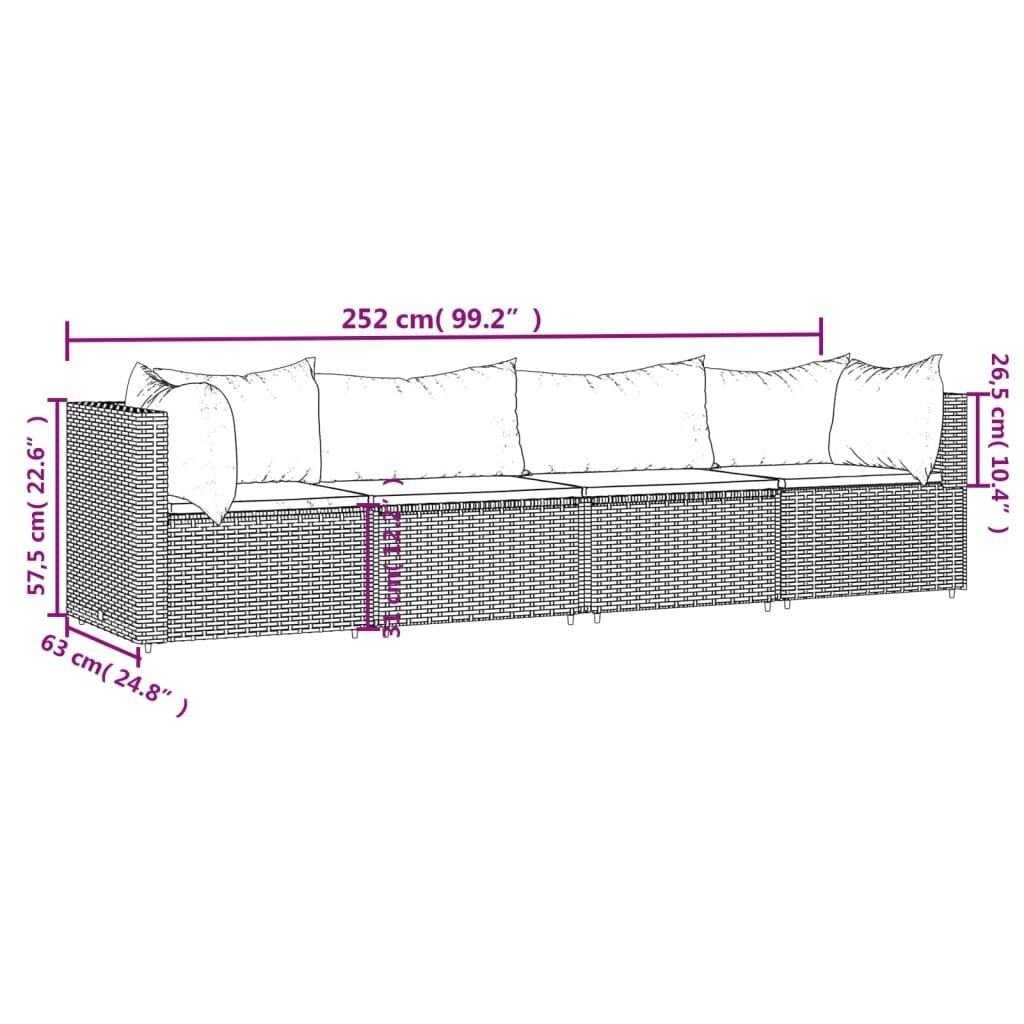 vidaXL 4-daļīgs dārza atpūtas mēbeļu komplekts, pelēka PE rotangpalma cena un informācija | Dārza krēsli | 220.lv