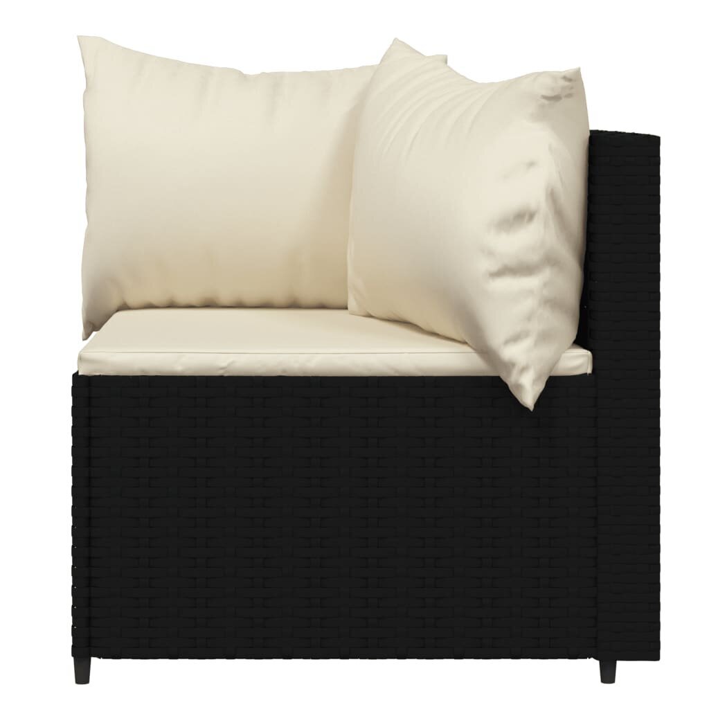 vidaXL dārza stūra dīvāni ar spilveniem, 2 gab., melna PE rotangpalma cena un informācija | Dārza krēsli | 220.lv